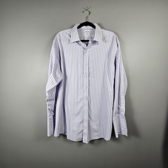 Brooks Brothers Non Iron L/S Shirt American Supima Cotton Lavender Striped - Picture 2 of 8